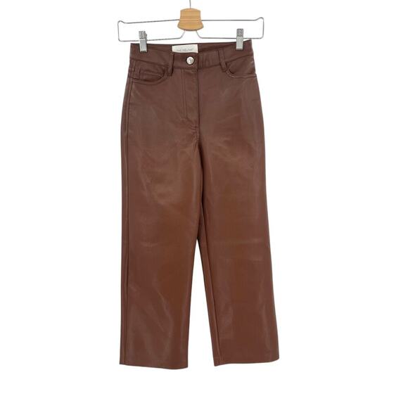 Aritzia Wilfred The Melina Pants Cropped Vegan Leather Cognac Brown Size 00 - Picture 2 of 13